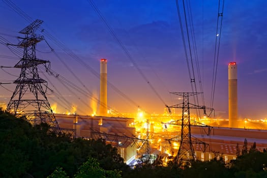 petrochemical industrial power plant factory at night