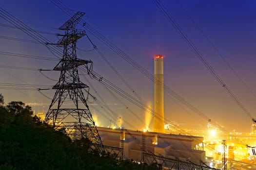petrochemical industrial power plant factory at night