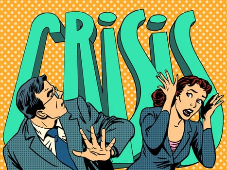 Businessman and businesswoman in panic of the financial crisis pop art retro style