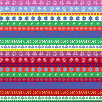 Christmas and New Year striped seamless vector pattern with many multicolour horizontal strips