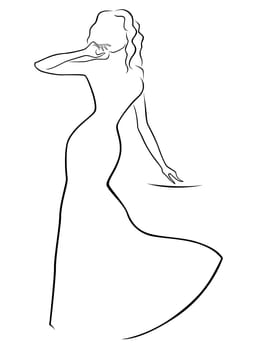 Abstract woman contour in a long dress, hand drawing vector illustration
