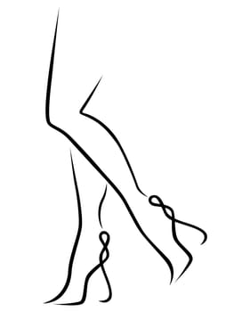 Abstract sketching outline of graceful women legs, black over white vector artwork
