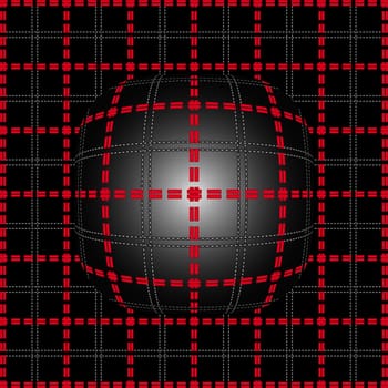 Red grid of double dashed lines on abstract lighting convex background, vector illustration
