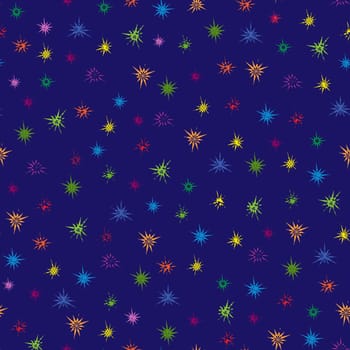 Multicolour ornamental stars seamless pattern with blue background, vector illustration