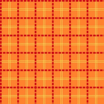 Bright orange seamless mesh vector pattern with single and double dashed lines. Repeat background with geometrical array in orange and red