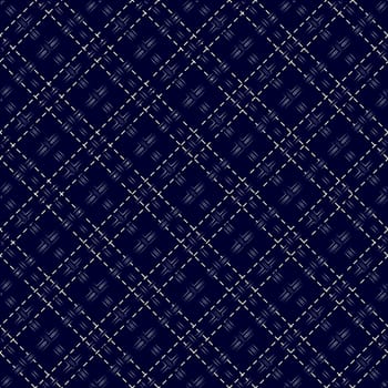 Dark blue seamless mesh vector pattern with diagonal dashed lines