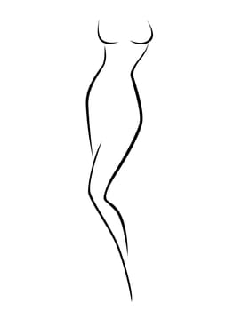Abstract female body contour, black over white hand drawing vector artwork
