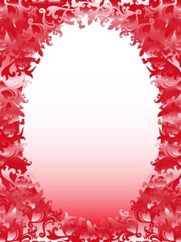 Oval vertical frame with floral elements in pink hues, hand drawing vector illustration