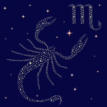 Zodiac sign Scorpio on a background of the starry sky, vector illustration