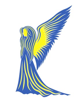 Female angel in yellow and blue  these colors symbolize the Ukraine. Hand drawing vector illustration