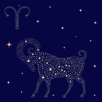 Zodiac sign Aries on a background of the starry sky, vector illustration