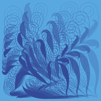Abstract floral vector hand drawing pattern in blue with transparency