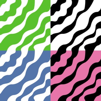 Four seamless vector patterns of colored wavy lines