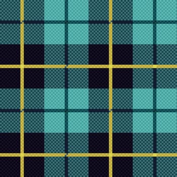Seamless checkered shades of blue and yellow vector pattern as a tartan plaid