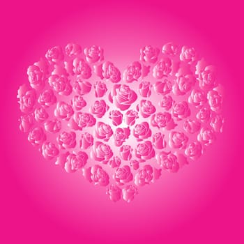 Heart with pink roses on a pink background, hand drawing Valentines vector illustration