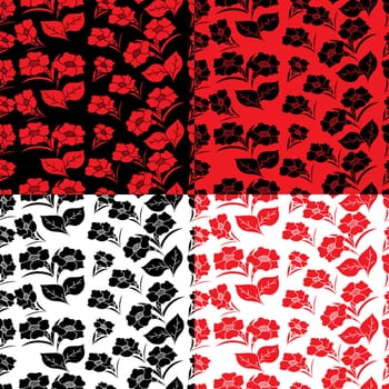 Four identical seamless floral patterns in different colors, hand drawing vector illustration