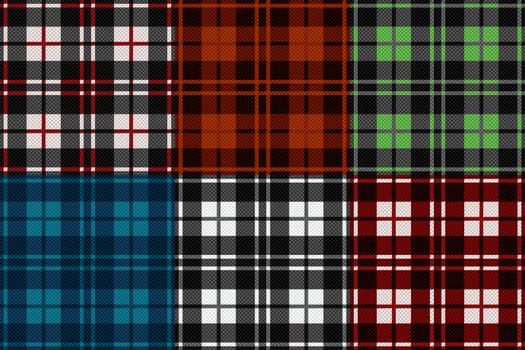 Six seamless checkered vector tartan patterns with different tinctures