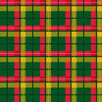 Seamless checkered shades of red, green and yellow vector pattern as a tartan plaid