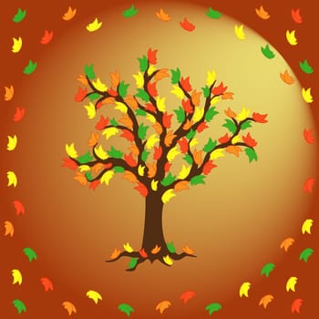 Stylized butterflies on the tree and flying around it as a leaves. Autumn style hand drawing vector illustration