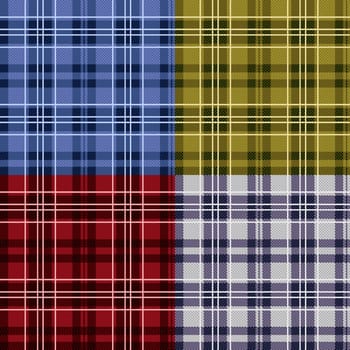 Four seamless checkered vector tartan patterns with various tinctures