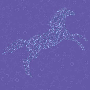 Mosaic of stars and circles in the shape of a Symbol 2014 Blue Horse on the seamless pattern vector background. Background can be used as a separate seamless pattern