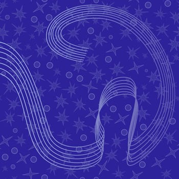 Swirl shape on the background of seamless vector pattern with stars and circles. Background can be used as a separate seamless pattern