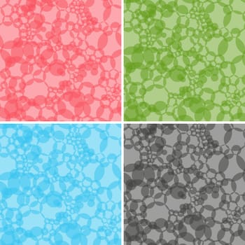 Abstract four different colors seamless vector patterns of translucent spherical bubbles