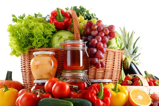 Composition with organic food isolated on white background. Balanced diet