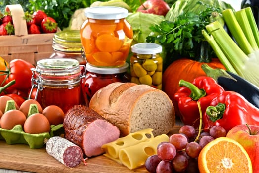Composition with variety of organic food. Balanced diet.