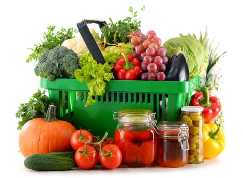 Composition with organic food isolated on white background. Balanced diet