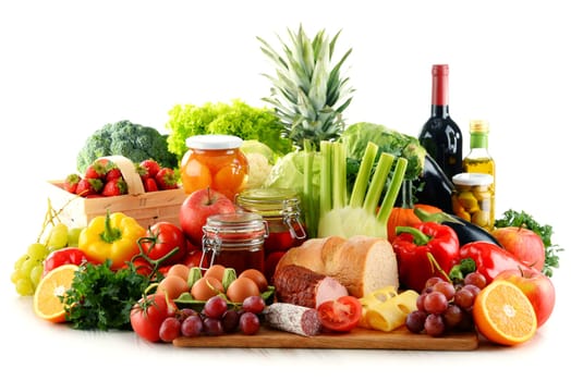 Composition with organic food isolated on white background