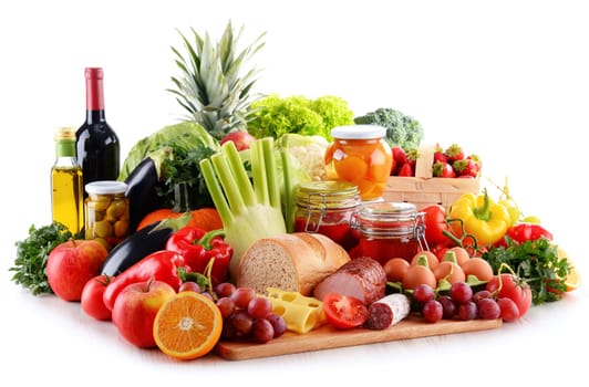 Composition with organic food isolated on white background