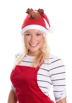 Pretty blonde woman with Christmas hat and apron