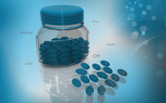 Digital illustration of capsule bottle in colour background