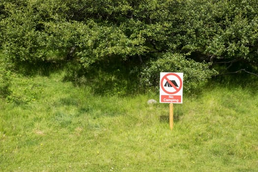 No camping sign on a perfect camping site