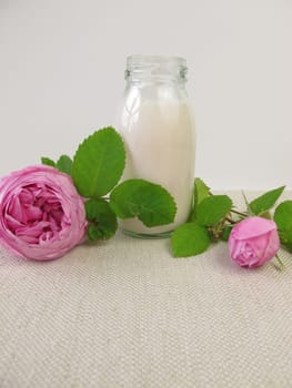 Roses yoghurt drink and rose petals