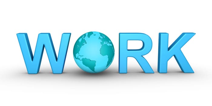 WORK letters and the globe is in between