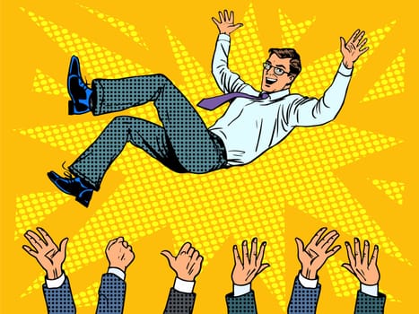 Triumph business success businessman winner pop art retro style