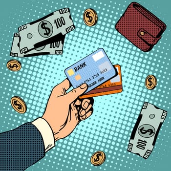 Bank card business discounts money Finance sale retro style pop art
