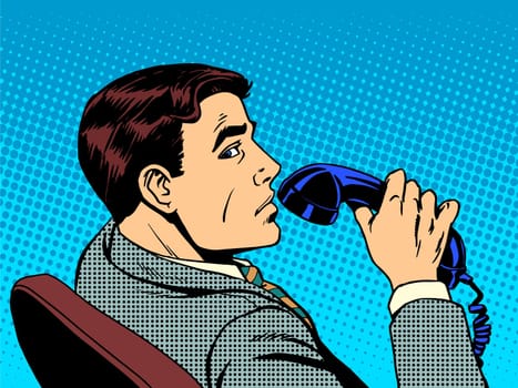 Businessman with phone pop art retro style
