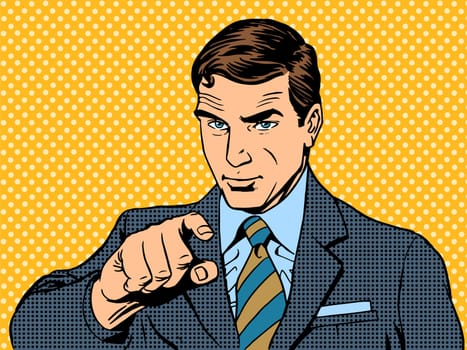 businessman pointing finger chose you retro style pop art