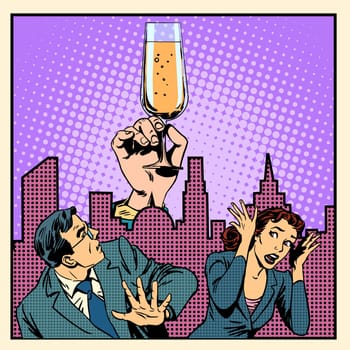 Anonymous alcoholics struggle with alcohol retro style pop art