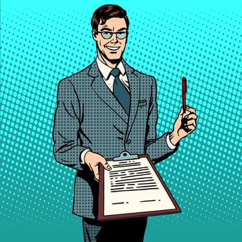 The signing of the contract signature to the document. Business concept the contract agreement deal. Retro style pop art