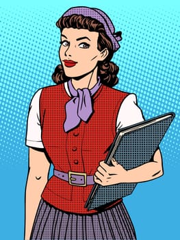 Businesswoman seller consultant hostess pop art retro style