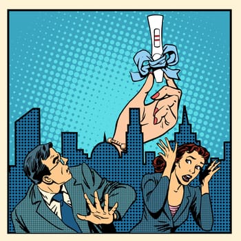 Pregnancy test medical the concept of family and fear of child birth pop art retro style