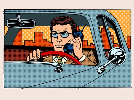 Retro driver talking on cell phone pop art
