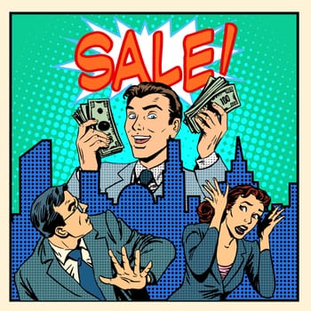 Panic giant overstock business concept pop art retro style