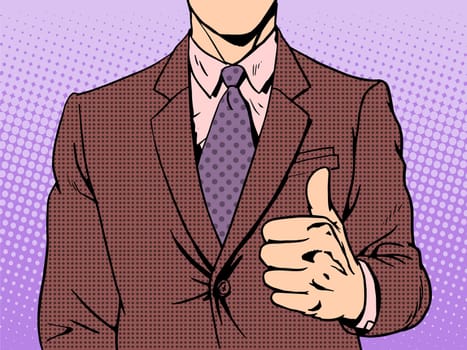 Gesture of good quality thumb up retro style pop art business concept