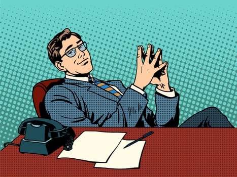 Ironic businessman boss. Business concept professional at work retro style pop art