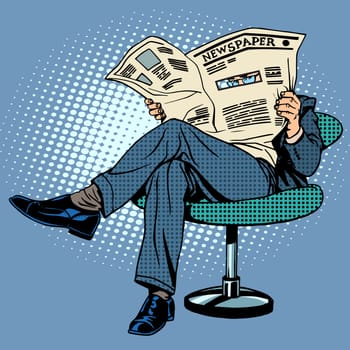Newspaper reading man pop art retro style